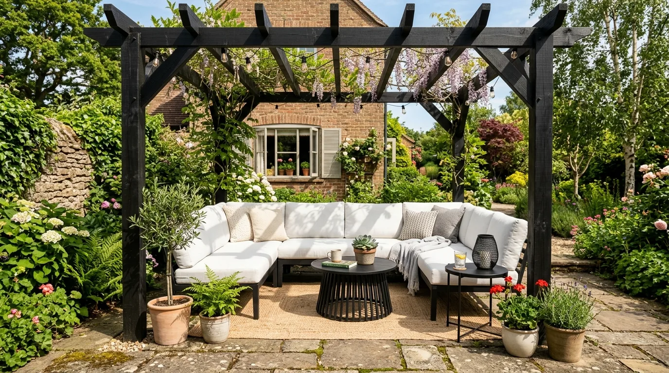 Black Accents Around a Light Patio Base